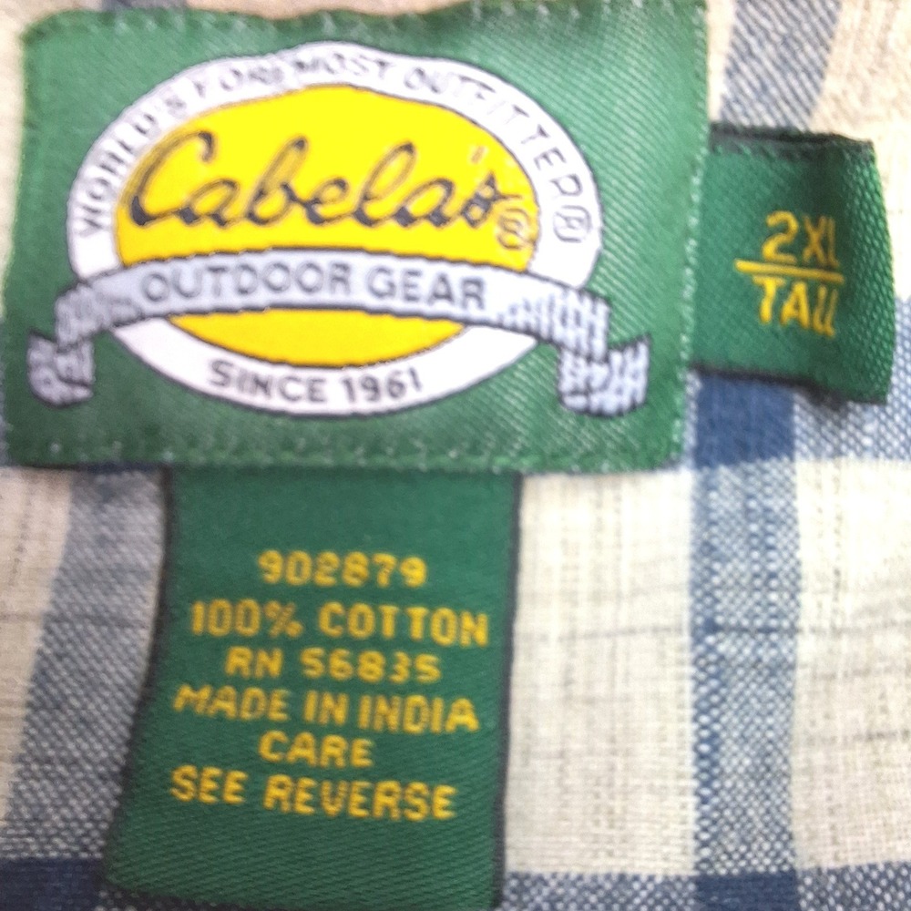 Cabelas Button Down Work Shirt Mens 2XL Tall Brown Blue Plaid Cotton Bundle 2pk - Picture 9 of 13